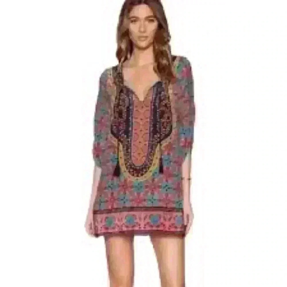 NLW Paisley,loose,oversized,flowy,bohemian Multicolored open neck w/Tassels SZ-M - Picture 7 of 10